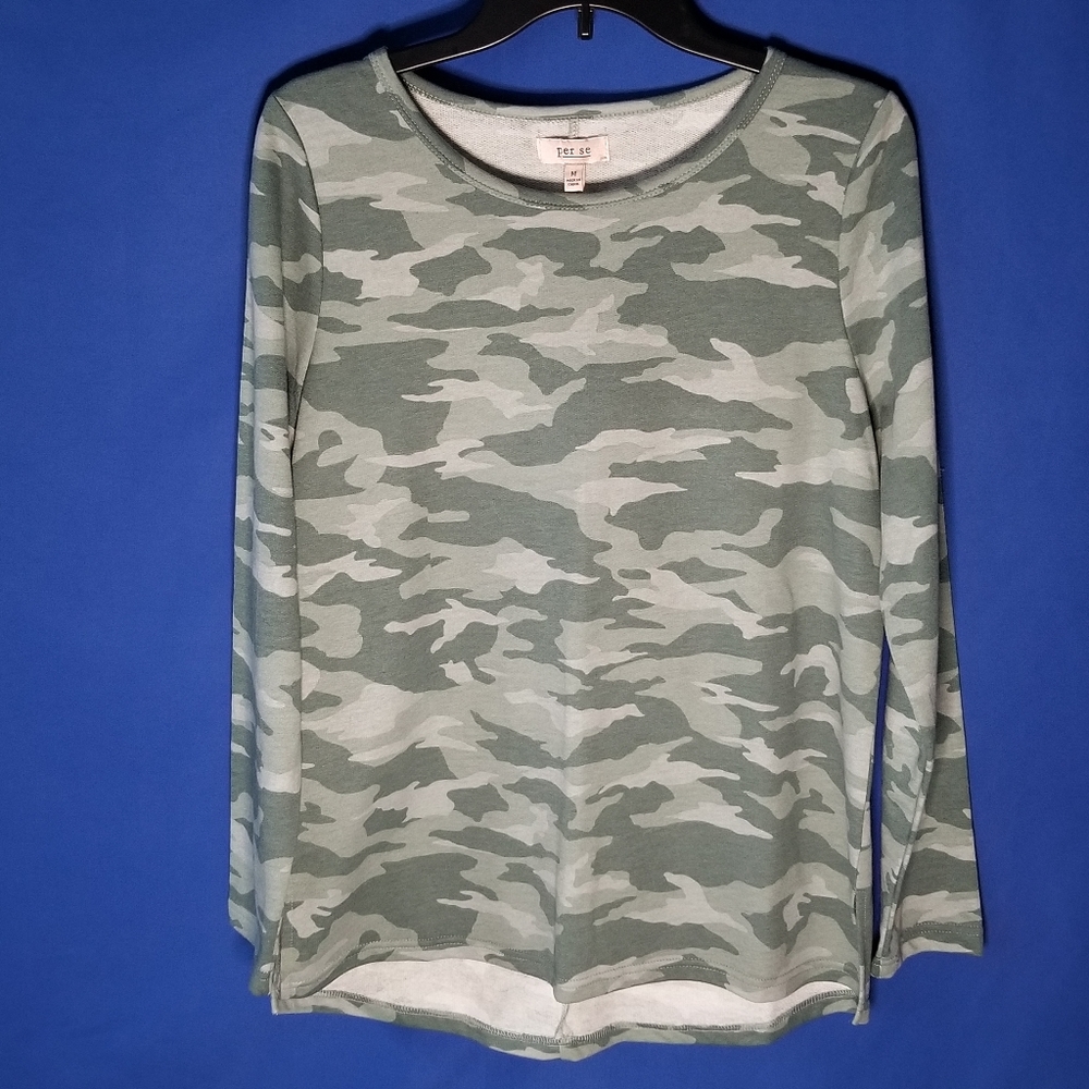 Per Se Women’s Camo Print Tunic Sweatshirt Top Crew Neckline Long Sleeves